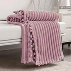 DISSA Fleece Blanket Throw Size – 51x63, Pink – Soft, Plush, Fluffy, Fuzzy, Warm, Cozy – Perfect Throw for Couch, Bed, Sofa - with Pompom Fringe - Flannel Blanket Throw Blanket
