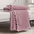 DISSA Fleece Blanket Twin Size – 60x80, Pink - Soft, Plush, Fluffy, Fuzzy, Warm, Cozy – Perfect Throw for Couch, Bed, Sofa - with Pompom Fringe - Flannel Blanket