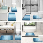 OLANLY Bathroom Rug Set 2 Piece, Soft Absorbent Microfiber Bath Mats and U-Shaped Contour Toilet Rug, Non-Slip, Machine Wash Dry, Plush Shaggy Bath Mats for Bathroom (24"x16"+24"x20", Peacock Blue)