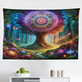 Ambesonne Nature Tapestry, Wonderland Forest Tree Trippy Mandala Floral with Butterfly Ensemble Dream, Fabric Wall Hanging Decor for Bedroom Living Room Dorm, 45" X 30", Indigo Green Aqua