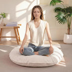 35" Washable Floor Pillow Cushion for Adults, Meditation Cushion Pillow, Extra Large Round Floor Sitting, Removable Tufted Corduroy Cover, for Tatami Living Room or Yoga, Beige, Machine Washable