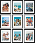 Vittanly 11x14 Picture Frames Set of 9, Shatter Resistant Plexiglass, Display 8x10 Pictures with Mat or 11x14 without Mat, Photo Frames for Wall or Tabletop, Engineered Wood, Black