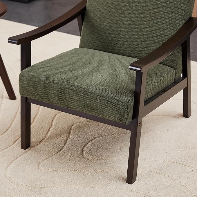 KEIKI Mid-Century Modern Accent Chair with Solid Wood Frame, Wingback Reading Chair for Bedroom and Relaxed Seating