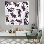 VUMIVI Funny Cat Mushroom Tapestry Retro 70s Hippie Style Cute Black Kitten Star Aesthetic Art Print Tapestry Wall Hanging for Living Room Bedroom Dorm Classroom Aesthetic Decor W60xL60in