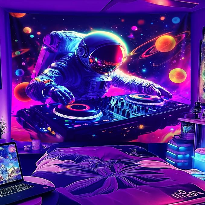 NYZE Astronaut Space Tapestry for Bedroom, Music Wall Tapestry, Party Decor Glow in the Dark Room Decor Tapestries, Cool Galaxy Planet Wall Hanging, Wall Hanging for Room Dorm 79in×59in