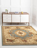 Rugs.com Chateau Collection Rug – 6 Ft Square Light Blue Medium Rug Perfect for Living Rooms, Kitchens, Entryways