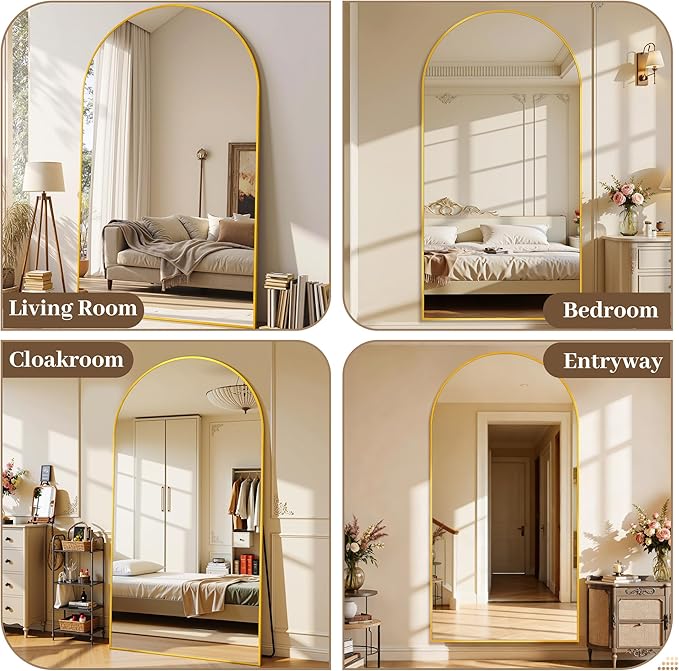 Suidia Arched Full Length Mirror, 76"x44" Floor Mirror Freestanding, Floor Standing Full Body Mirror with Stand for Bedroom, Hanging Leaning Mounted for Living Room Cloakroom, Gold