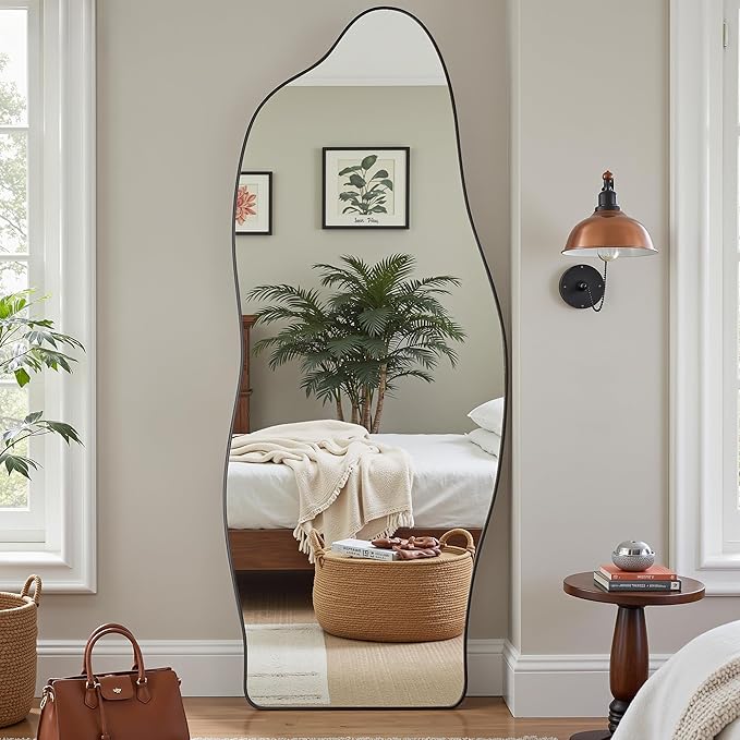 Antok Full Length Mirror, 68"x26" Floor Mirror with Stand, Standing Hanging Leaning Irregular Mirrors for Bedroom Living Room Entryway, Cloud Shaped, Black
