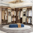 96'' Closet Organizer System with 3 Hanging Rods, 8FT Closet Organizers and Storage with 3 Wooden Drawers, Built in Closet Organizer Systems, Adjustable Walk-in Wardrobe from 2-8FT, Light Oak