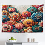 Ambesonne Flower Tapestry, Contemporary Wild Floral with Delicate Oriental Feel Petals Boho Hippie, Fabric Wall Hanging Decor for Bedroom Living Room Dorm, 45" X 30", Vermilion Teal Sea Blue