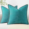 decorUhome Spring Chenille Soft Cozy Throw Pillow Covers 24x24 Set of 2, Modern Farmhouse Boho Velvet Decorative Euro Sham Pillow Cases with Stitched Edge for Couch Sofa Bed Home Decor, Turquoise