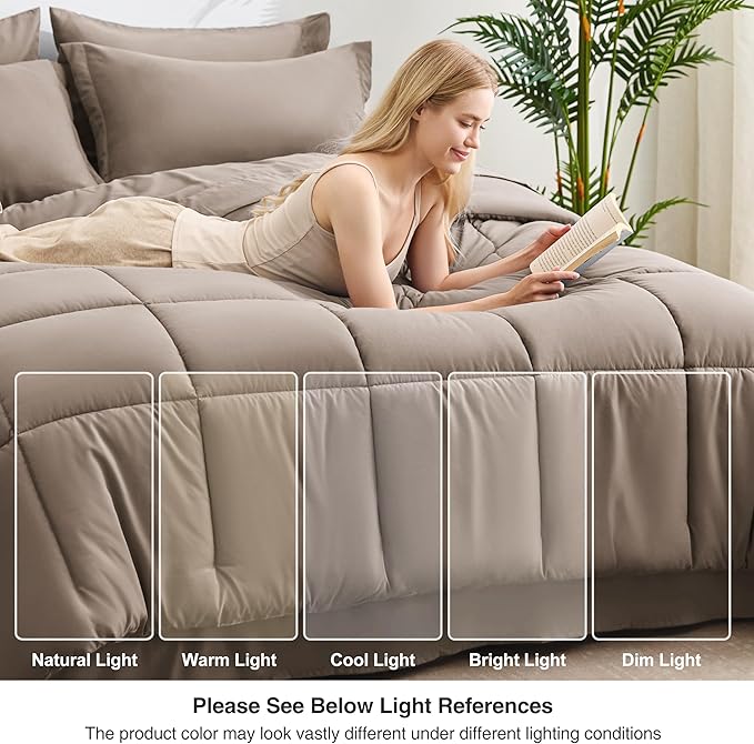 Love's cabin Twin Comforter Set Light Brown, 5 Pieces Twin Bed in a Bag, All Season Bedding Sets with 1 Comforter, 1 Flat Sheet, 1 Fitted Sheet, 1 Pillowcase and 1 Pillow Sham