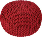 · REDEARTH · Round Pouf Ottoman - Hand Knitted Boho Poof Home Décor Pouffe Circular Footrest for Living Room - Bedroom - Lounge - 100% Cotton (19.5"x19.5"x14") - Red, Set of 2