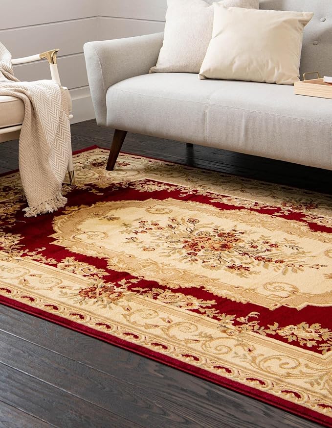 Rugs.com Chateau Collection Rug – 7' x 10' Red Medium Rug Perfect for Bedrooms, Dining Rooms, Living Rooms