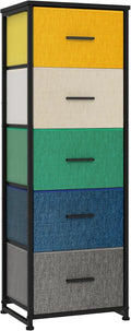 Dresser with 5-Drawer, Tall Fabric Storage Tower for Closet, Colorful Organizer Unit for Bedroom, Categorized Storage by Colors, Easy Pull Fabric Bins (Colourful)