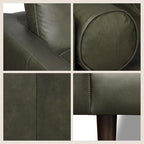 Poly & BARK Napa 88.5" Leather Sofa – Full-Grain Italian-Tanned Aniline Leather, Feather-Down Comfort, Solid Wood Frame, Walnut Legs, Olivine Green
