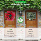 Spring Wreath for Front Door, 24 Inch Spring Red Forsythia Wreath Blossom Cluster Flower Farmhouse Wreath on Grapevine for Festival Celebration Front Door Wall Window Decoration Home Decor