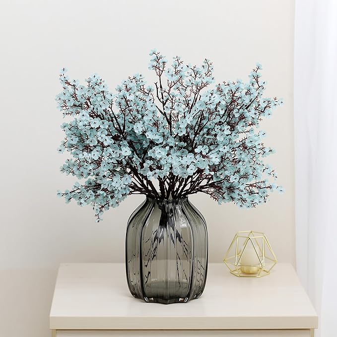 JAKY-Global Babys Breath Fabric Cloth Artificial Flowers 12 Bundle European Fake Silk Plants Decor Wedding Party Decoration Bouquets Real Touch DIY Home Garden (Grey Blue-12pcs)