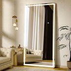 71"x30" LED Full Length Mirror – Standing Floor Mirror with Dimmable Lights 3 Color Modes – Adjustable Brightness, Wall-Mount or Lean for Barber, Fitness Center, Dressing Room, Vanity