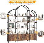 Semoic Arched Bookshelf and Bookcase with 3 Cabinets, Triple Wide 5 Tier Standing Book Shelf, Storage Display Rack Shelves, Industrial Open Bookshelf, Etagere Bookcase, Brown+Black