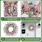 Wreaths for Front Door, 24 Inch Spring/Summer Front Door Wreath, Pink Paper Flower Wreath for All Seasons for Indoor Home Wall Window Office Wedding Farmhouse Decor (Pink)