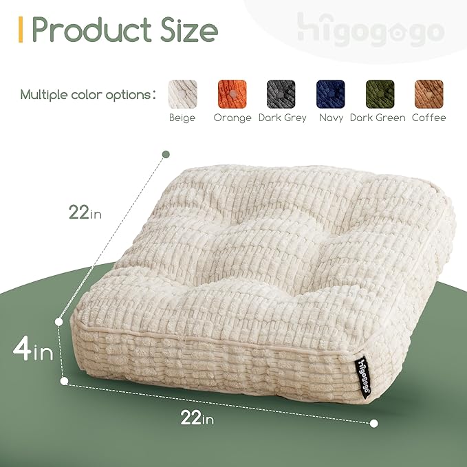 Washable Floor Pillow Cushion for Adults, Meditation Cushion Pillow, Removable Tufted Blended Corduroy Cover, Large Square Floor Sitting for Tatami Living Room or Yoga, 22x22 Inch, Machine Washable