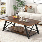 EXCEFUR Modern Coffee Table, Industrial Living Room Center Table with Storage Shelf, Rectangle Wood and Metal Cocktail Tea Table, Rustic Walnut, 47 Inch