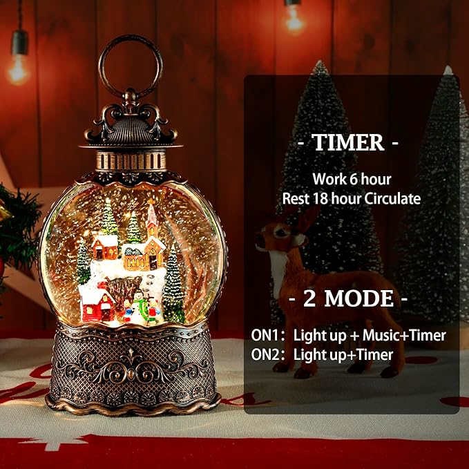 Christmas Snow Globe, Christmas Lantern Room Decor for Indoor Use, USB-Powered/Battery-Operated Glowing Water Lantern, Ideal for Holiday Decorations and Gift Giving