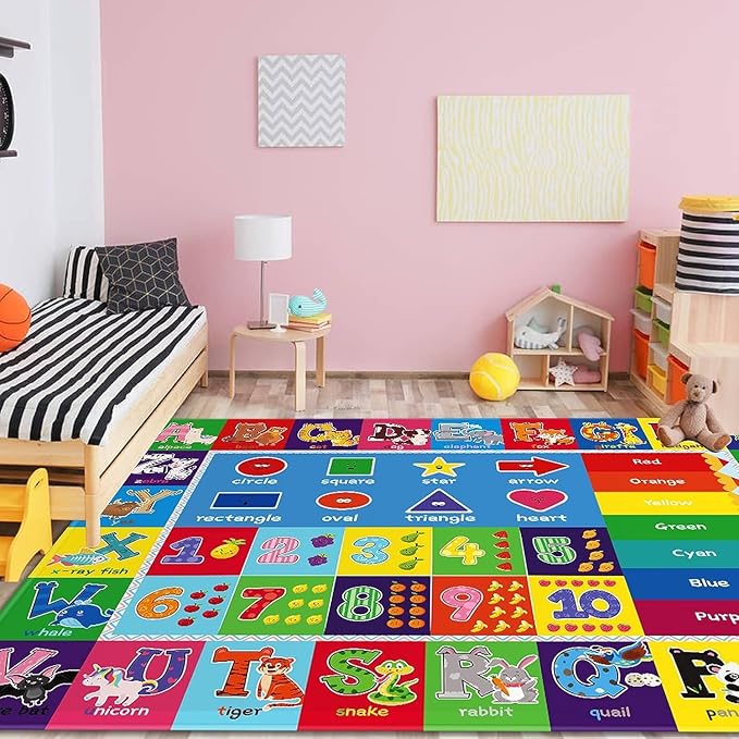 Kids Rug for Playroom, ABC Play Mat Educational Rugs, Soft Non-Slip Rug Toddler Baby Play Mat, Alphabet Carpet for Boy Girl Bedroom