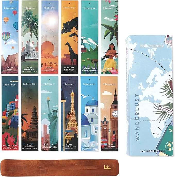 Folkulture Incense Sticks (240 Sticks) | Set of 12 Premium Incense Sticks Variety Pack Aromatherapy Gifts | No Charcoal, Organic, Non Toxic, 45 Mins, Long Burning Vanilla, Caramel, Rose Insence-Sticks