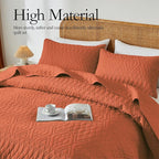 akkialla King/Cal King Size Quilt Bedding Set,Burnt Orange Lightweight Microfiber Soft Bedspread,Modern Style Geometric Pattern Coverlet Set for All Seasons,3 Piece(1 Quilt,2 Pillow Shams)