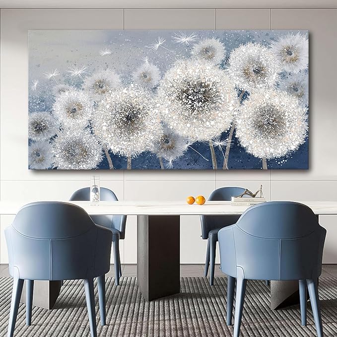 Pogusmavi Wall Decor Living Room - Wall-Art for Living Room, Canvas Art/Pictures for Bedroom | Blue Dandelion 24x48 inches Large Wall Art