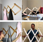 Dseap Expandable Coat Rack (Larger Version) - 24” High, Anti-Slip, Ultra Heavy Duty Wooden Accordian Wall Hanger with 10 Study Peg Hooks for Clothing Hats Jackets Bags, Black/Natural