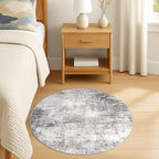 IOHOUZE Round Area Rug 3 Ft Circle Entryway Rugs Round Washable Door Mat Indoor Entrance, Non Slip Circle Front Door Rug, Printed Abstract Faux Wool Floor Carpet for Foyer Porch Sink, Grey Beige