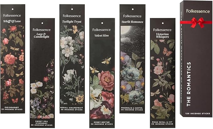 Folkulture Incense Sticks (120 Sticks) | Set of 6 Premium Romantic Incense for Valentine Day Aromatherapy Gifts| No Charcoal, Organic, Non Toxic, 45 Mins, Long Burning Rose, Honey, Oud Insence-Sticks