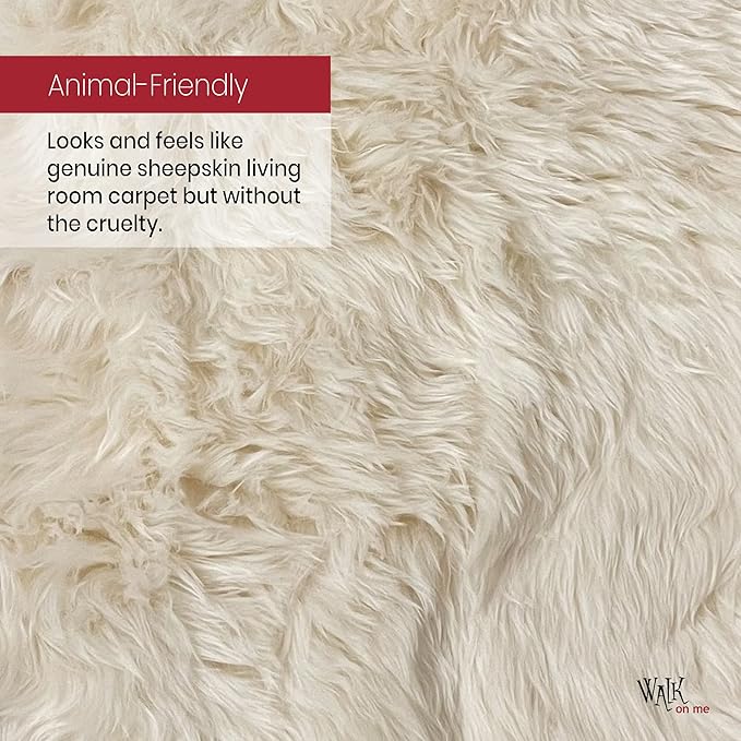 Silky Soft Faux Fur Rug, 5 ft. x 7 ft. Ivory Fluffy Rug, Made in France, Sheepskin Area Rug, Shaggy Rug for Living Room, Bedroom, Kid's Room, or Nursery, Home Décor Accent with with Non-Slip Backing