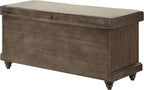 OSP Home Furnishings Dover Coastal Lift-Top Storage Bench with Shutter Face Styling, Dark Walnut Finish with Beige Fabric Cushion