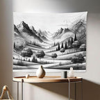Ambesonne Mountain Tapestry, Monochrome Art Scenic Mounts with Wooded Lands Featuring Eastern Mandala, Fabric Wall Hanging Decor for Bedroom Living Room Dorm, 28" X 23", Pale Grey Dark Taupe