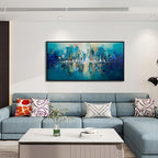 Large Wall Art for Living Room - Abstract Wall Decor Framed Picture Artwork for Wall Decorative Paintings Teal and White Modern Office Bedroom Art