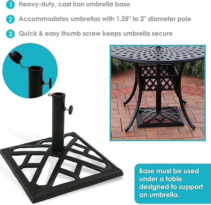 Sunnydaze 17lb Cast Iron Patio Umbrella Base - Heavy-Duty Square Metal Outdoor Market Umbrella Stand for Outside - 17-Inch - Black - Modern Geometric