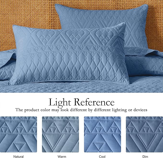 akkialla Twin Quilt Set, Boho Style in a Solid Color, Bluish Grey Lightweight Microfiber Bedspread, Soft and Breathable Coverlet for All Seasons, 2-Piece Bedding Set (1 Quilt, 1 Pillow Sham)