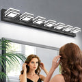 SOLFART LED Modern Vanity Lights Fixtures: 7 Lights Acrylic Matte Black Modern Bathroom Wall Light Over Mirror 46inch