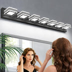 SOLFART LED Modern Vanity Lights Fixtures: 7 Lights Acrylic Matte Black Modern Bathroom Wall Light Over Mirror 46inch