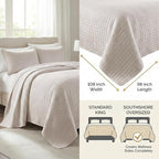 Southshore Fine Living, Inc. King Quilt Bedding Set, Quilted Comforter, Coverlet Bed Spread for California Kings, Luxury Bedding King Quilt Set, Lightweight Quilted Bedspread w/Shams, Natural Beige