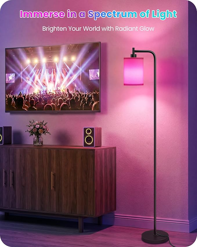 RGB Floor Lamp for Living Room with Remote and Foot Switch, Modern Standing, Dimmable Corner Lamp,10W Bulb 3 Color Temperatures, for Bedroom, Office, Corner, ETL Listed, White RCW19LD05