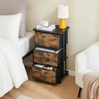 MAX Houser Dresser Storage with 3 Drawers, Fabric Tower Nightstand, Chest of Drawers,Vertical Storage Unit Organizer for Closets,Bedroom,Dorm, Wood Top, Rustic Brown Wood Grain Print