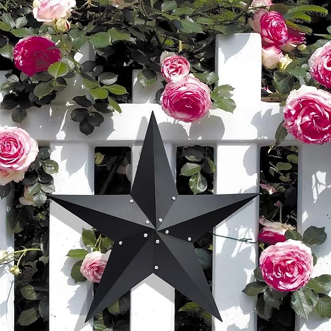 JoyEvy 24" Barn Star-Black Barn Star Outdoor Decoration-Metal Stars for Outside Texas Stars Art Rustic Vintage Western Country Home Farmhouse Primitive House Decor- Primitive Wall Décor