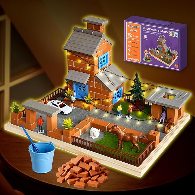 Brick and Mortar Construction Set, DIY House Building Kit for Kids, Realistic Mini Bricks STEM Building Toy, Creative Engineering Toy for Boys and Girls