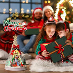 Christmas Village Scene Tree Animated with Rotating Snowman LED Lights Christmas Decorations for Home Gifts Light Up Music USB/Battery Collectible Buildings Figurines