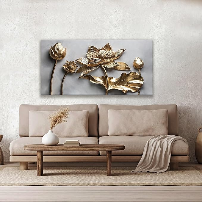 Canvas Art Wall Decor Print Modern Minimalist Flower Paintings Gold Wall Art Prints Floral Wall Art Pictures For Bedroom Kitchen Office Artwork 20"×40"